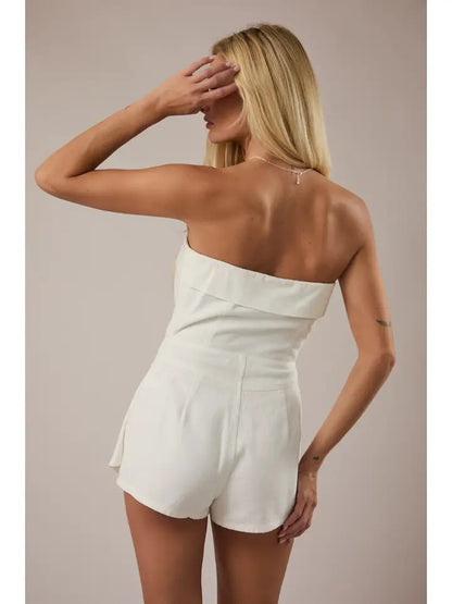 LE LIS - Strapless White Denim Romper