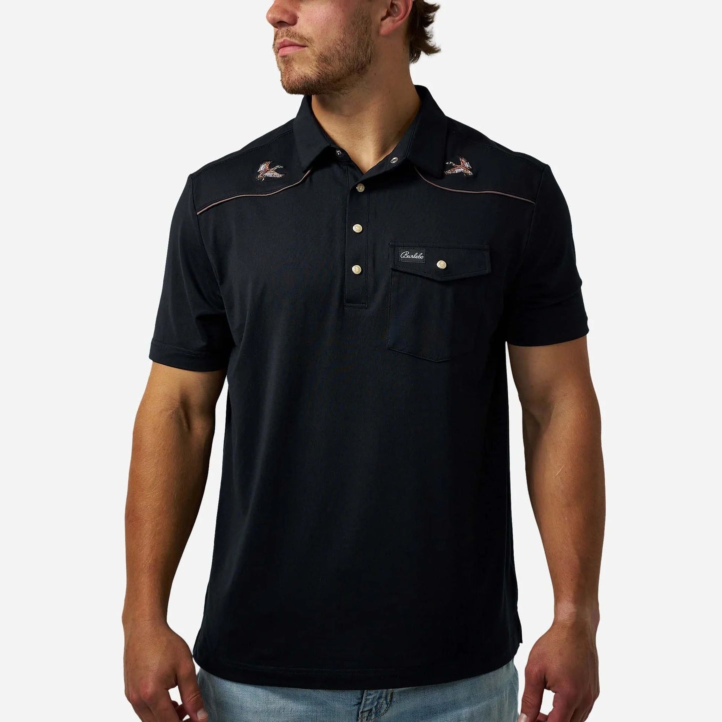 BURLEBO - Pearl Snap Performance Polo - Mallards - Black