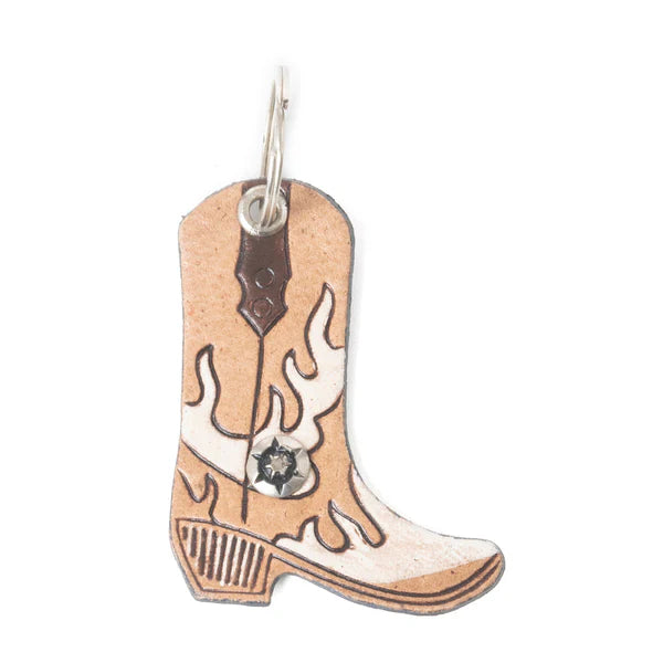 Boot Scootin’ Charm Leather Key Fob in Bronco Beige
