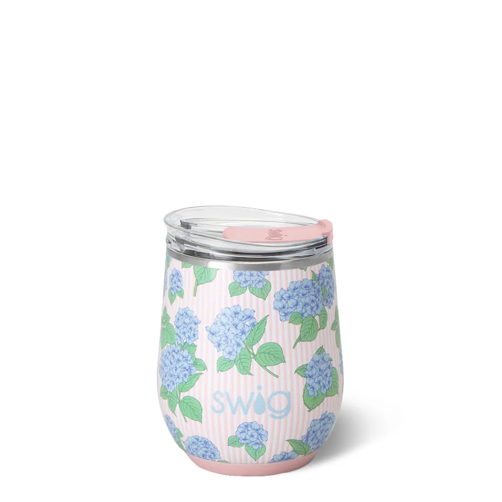 Swig - Hydrangeas Stemless Wine Cup - 12oz