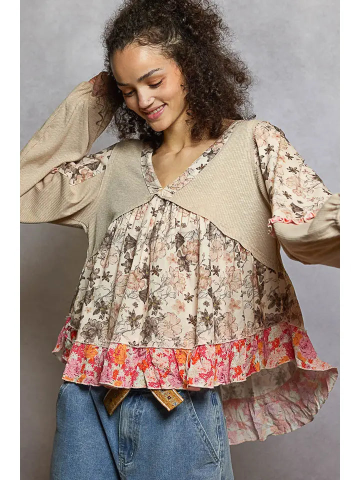Pol Clothing - Patchwork Ruffle Top