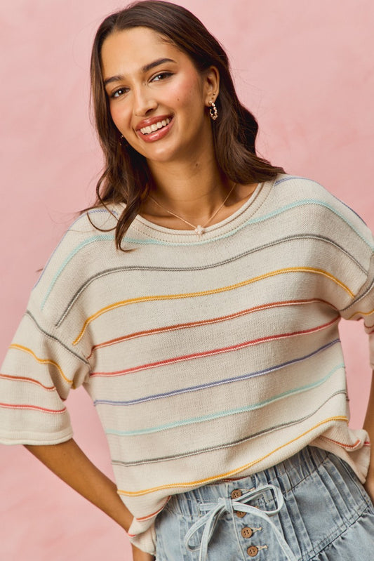 SO ME - Rainbow Short Sleeve Sweater