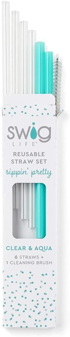 Swig - Clear & Aqua Reusable Straw Short Set