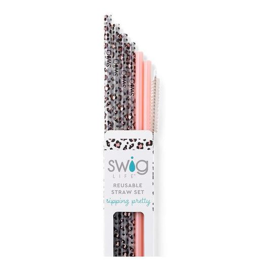 Swig - Luxy Leopard + Blush Reusable Straw Set