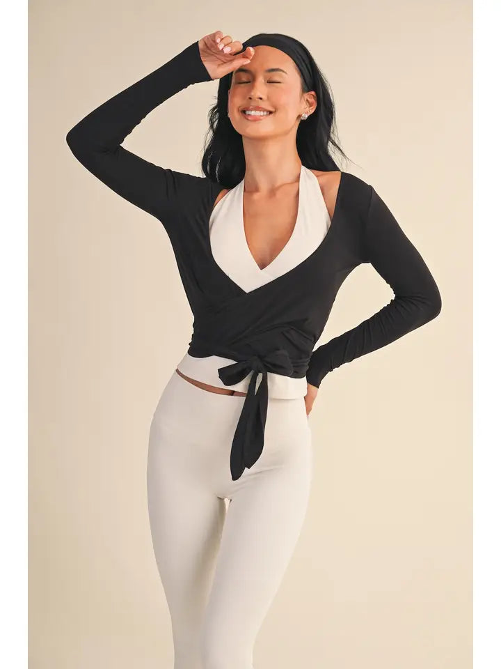 KIMBERLY C - Long Sleeve V Neck Wrap Top