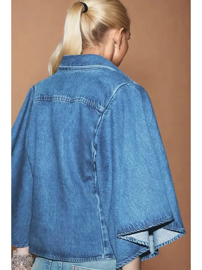 WISTERIA LANE - Trumpet Sleeved Denim Blouse