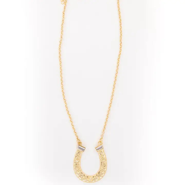 West & Co. - 18" Gold Horse Shoe Necklace with Rhinestones