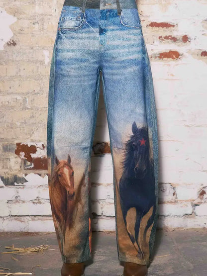 Vibrant M.i.U - Horse Print Barrel Jeans