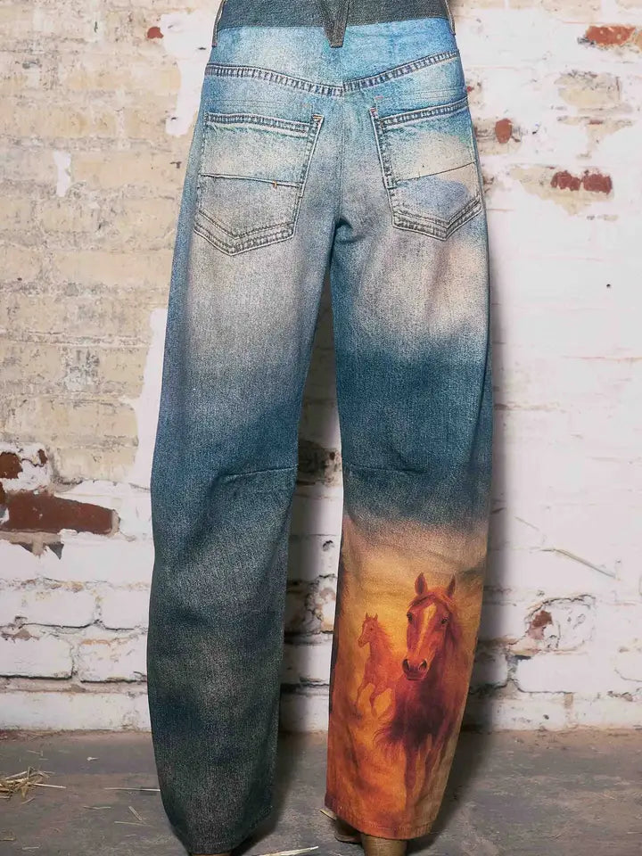 Vibrant M.i.U - Horse Print Barrel Jeans