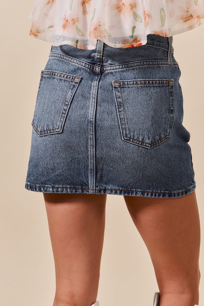 Washed Denim Mini Skirt With Pockets