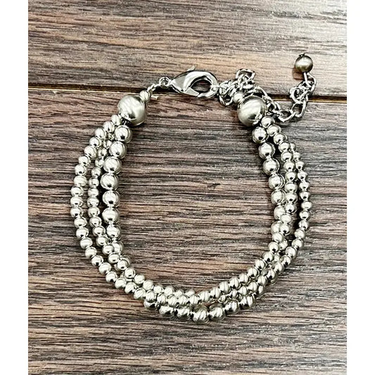 3-strand Silver Navajo Bead Adjustable Bracelet