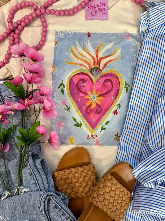 Branded Cotton - Floral Sacred Heart Tee