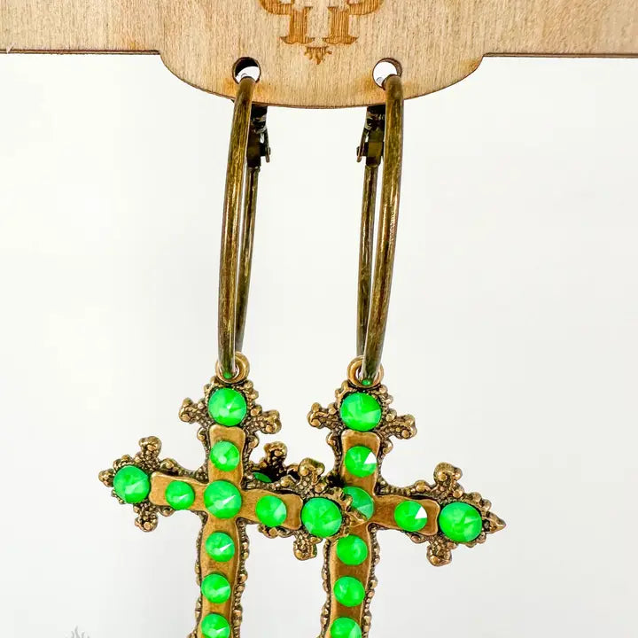 Fancy Cross Earring Green