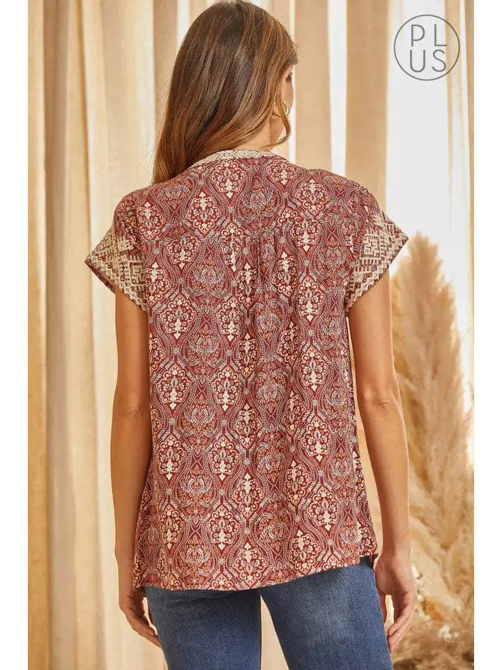 Embroidered Print Top