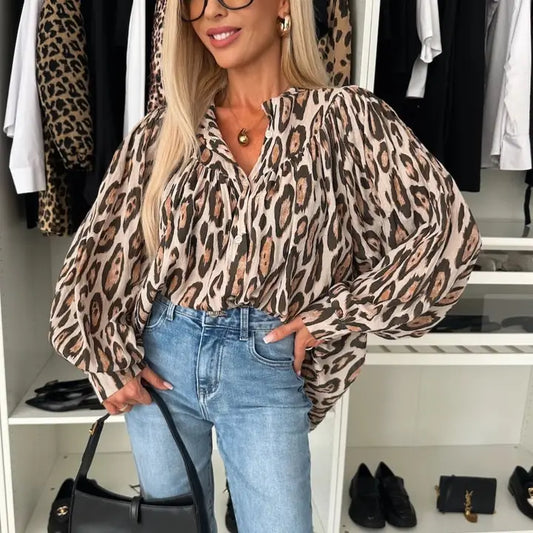 Leopard Print Loose Long-Sleeved Shirt