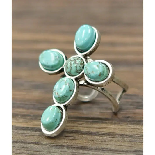 Cross Turquoise Adjustable Ring