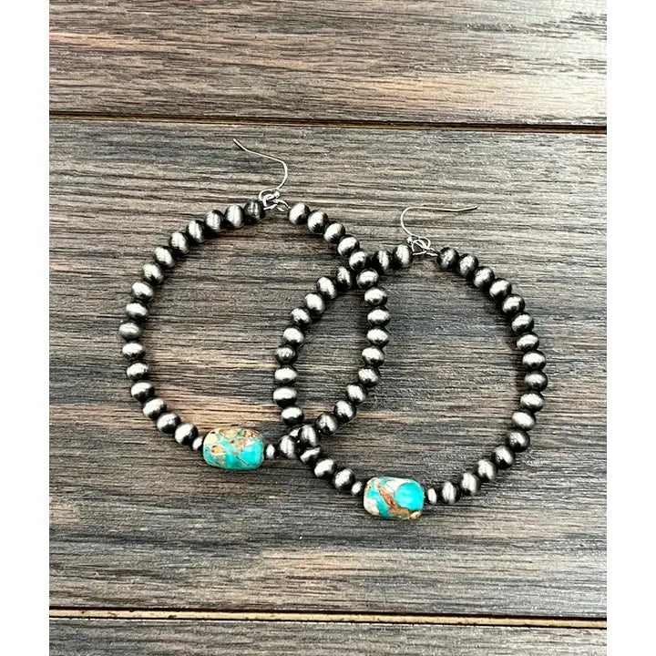 Handmade Navajo Gemstone Hoop Earrings