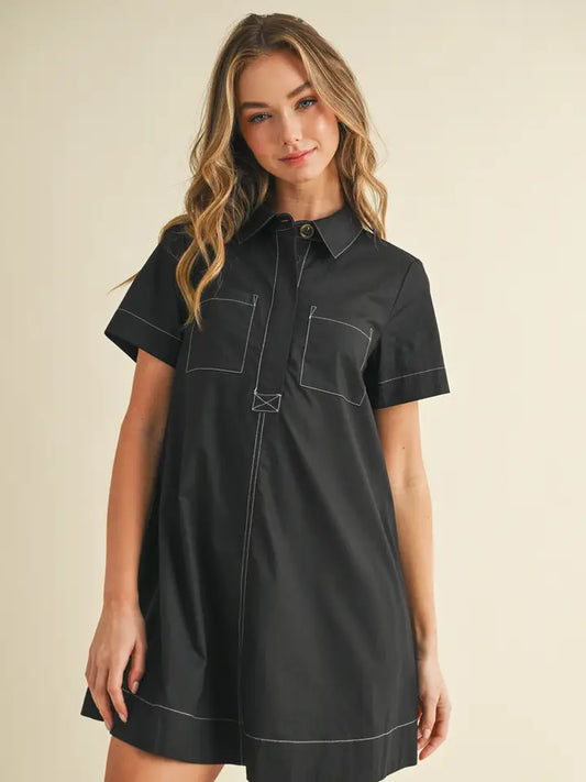 TCEC - Button Down Bold Contrast Stitching Shirt Dress