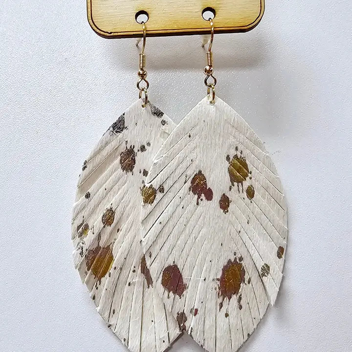 Gold and Silver Foiled Feather Earrings