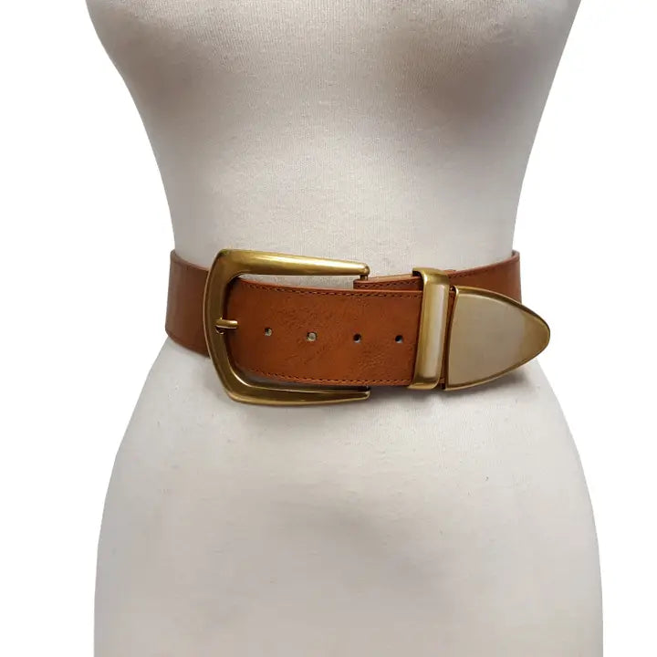 Wide Width Belt with Western Statement Buckle Loop Tip Set