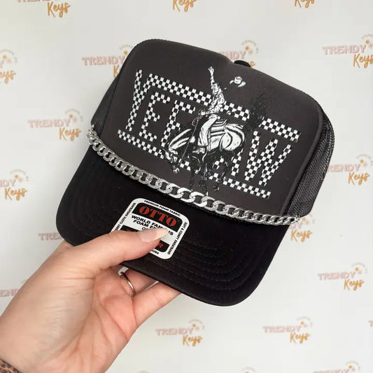 TrendyKeys - Checkered Yeehaw Graphic Trucker Hat