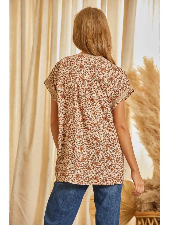 Tie Front Embroidered Tunic Top