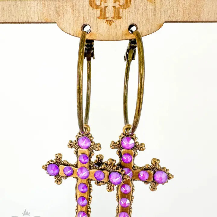 Fancy Cross Earring Purple