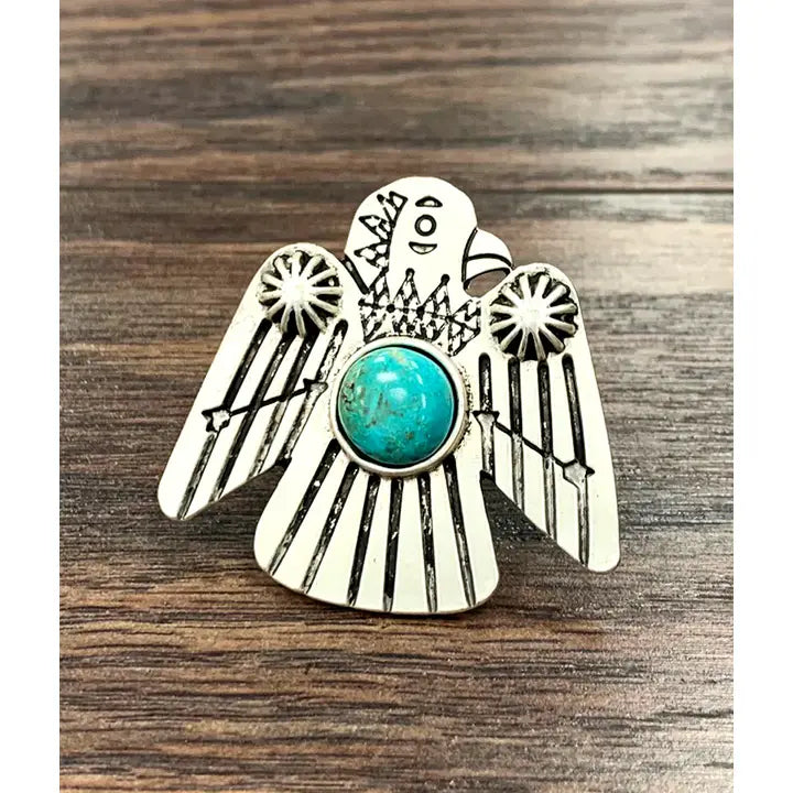 Big Thunderbird Turquoise Adjustable Ring