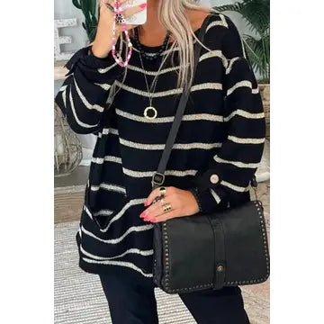 Pocket Matching Striped Turtleneck Sweater