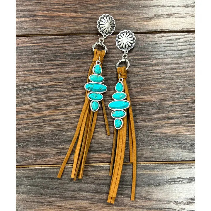 Turquoise Tassel Post Earrings