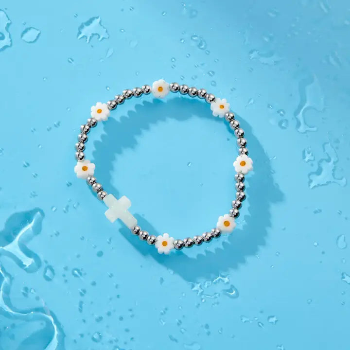 Holy Water Bracelet - Silver Daisy Cross Bracelet