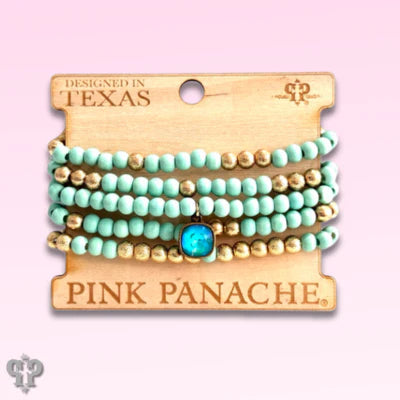 Turquoise wood bead bracelet set, Austrian crystal