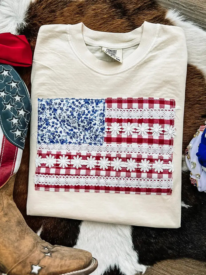 The White Stitch - American Flag Daisy Tee