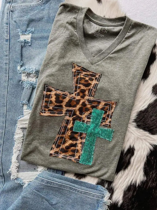 The White Stitch - Cross Animal Print Tee