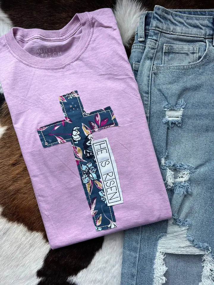 The White Stitch - He Is Risen Cross Tee